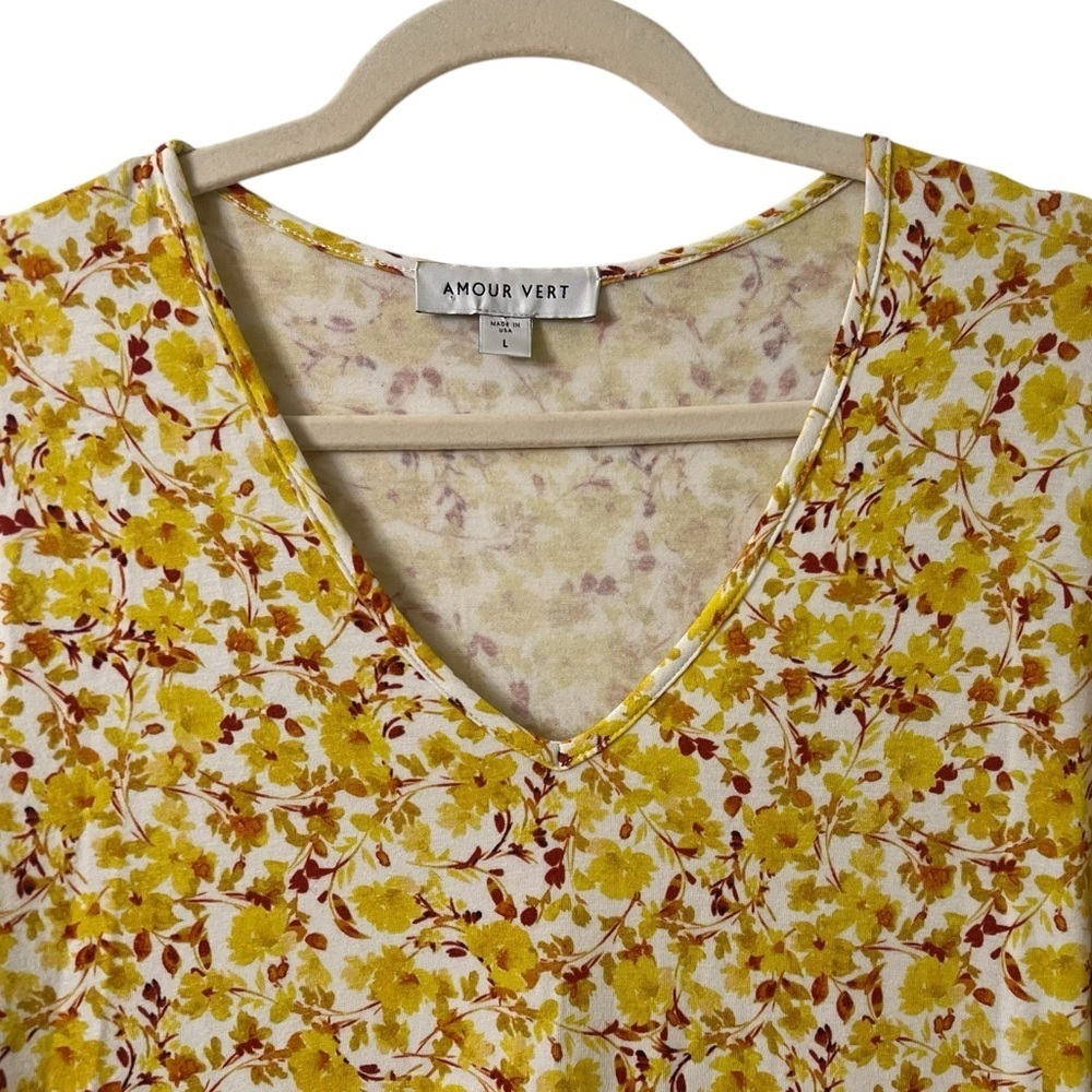 Amour Vert Cali Reverie Organic Cotton Jersey Midi Dress Yellow Floral Large - Picture 3 of 6